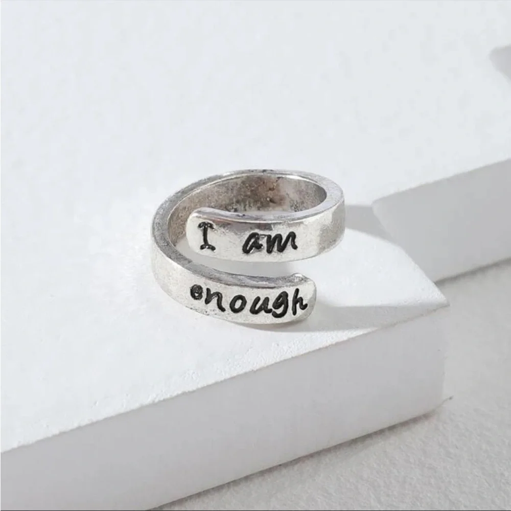Silver I am enough spiral ring - Picture 1 of 3